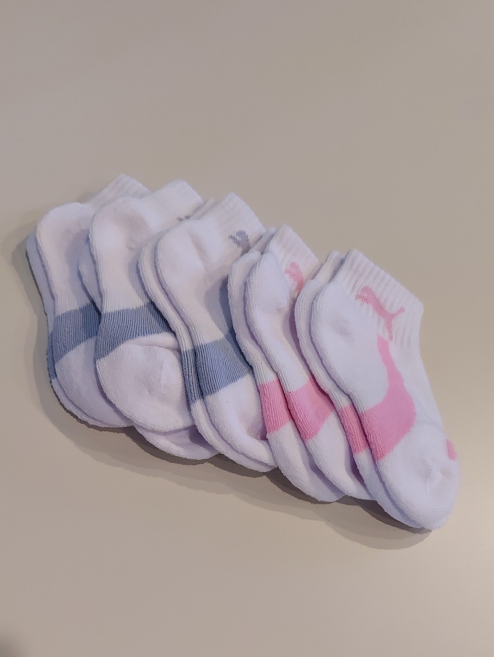 Puma Low-Cut Ankle Athletic Socks - White with Pink & Gray Accents (5-Pack)